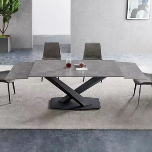 <span class=keywords><strong>Table</strong></span> à manger moderne extensible en céramique plateau en pierre frittée avec base en acier au carbone meubles de salle à manger rectangulaire de luxe - Product Image 6