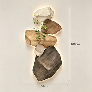 Pannello LED in Stile Wabi-sabi con Effetto Pietra - Arte Murale 3D Testurizzata in Tono Neutro, con Vaso per Piante, Adatto per il Soggiorno - Product Image 2
