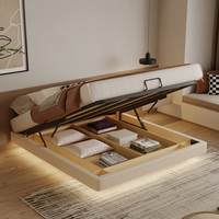 Lit Double Moderne et Simple Multifonctionnel avec Coffre de Rangement Élevé, Design LED, pour Chambre, Hôtel et Appartement