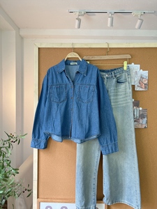 A571 <b>Women's</b> Vintage Soft Jean <b>Shirt</b> with Pocket Detail Full Sleeve Casual Everyday Wear Solid Color Washed Twill Fabric - Product Image 6