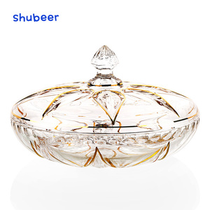 Senza piombo di cristallo di vetro con le linee d'oro coperchio snack di frutta secca piastra griglia - Product Image 1