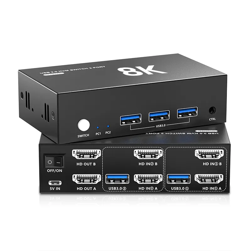 High Definition DP Dual Monitor KVM Switch 8K @60Hz 4K60Hz Displayport KVM Switch for 2 Computers 2 Monitors