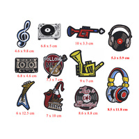 Hot Sale Rock Instrument Theme Iron on Embroidered Sequin Musical Note logo Guitar Bass CD Tape Saxophone Music Patches