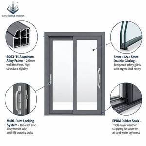 Portes coulissantes modernes <span class=keywords><strong>en</strong></span> <span class=keywords><strong>aluminium</strong></span> robustes sur mesure, double vitrage, verre trempé, pour cuisine, supermarché, intérieur, jardin - Product Image 4