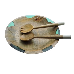 Acacia Bowl with Salad & Server Set & Resin <b>Wooden</b> Bowls Dinnerware Pasta Bowls Wood Handicraft 100 Sets Camping Multiple - Product Image 4