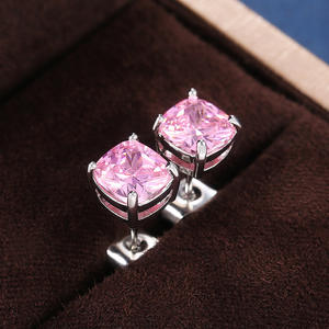 Pendientes Clásicos de Cobre con Corte Princesa Rosa para Mujer, Diseño Geométrico, Engaste de Garra, Joyería Fina E607 - Product Image 3