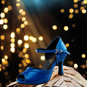 Chaussures de danse <span class=keywords><strong>salsa</strong></span> femme à bout ouvert en satin bleu avec semelle intérieure souple pour la danse - Product Image 3