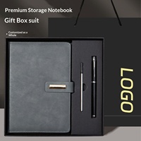 Ensemble cadeau d'affaires en cuir PU avec logo personnalisé, comprenant un carnet et un stylo, idéal pour les souvenirs et les offres promotionnelles, livré en coffret cadeau.