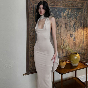 Abito da sera da donna con scollatura schiena nuda e schiena con spacco e Skinny da donna formale per feste Vestidos - Product Image 2