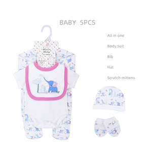 Ensemble de vêtements pour bébé nouveau-né 5 pièces Combinaisons pour bébé Pyjamas Bavoir Mitaines Chaussettes Chapeau Coton Garçon Fille Combinaison pour bébé Ensemble de vêtements pour bébé - Product Image 1