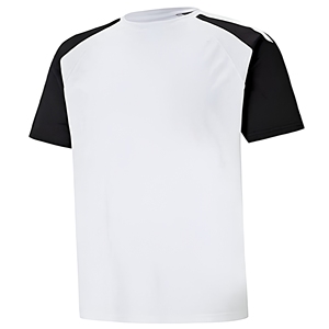 เสื้อยืดแขนราแกลนสีขาวดำสำหรับผู้ชาย ผ้าโพลีเอสเตอร์ 100% แห้งเร็ว ทรงปกติ คอกลม ลำลอง สีพื้น ดีไซน์แบบบล็อกสี - Product Image 1