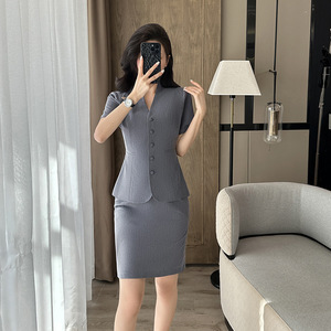 Women's Short Sleeve Suit Set Summer Lightweight Formal Wear Skirt Style Professional Uniform - Product Image 1
