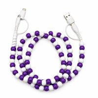 Câble de charge rapide USB multifonction 4-en-1 violet et blanc avec perles, accessoires de voiture tendance, cadeau créatif, cordon de données Type C