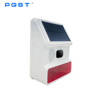 PGST PE-523 Alarm Siren Strobo Nirkabel Tenaga Surya Luar Ruangan 110dB 433MHz Sensor Gerak ABS Kontrol Aplikasi 20 Zona Deteksi 100-200m