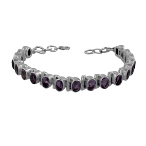 Bracelet tennis en argent sterling 925 avec pierres d'améthyste serties clos, style classique unisexe, bijou de mode, cadeau - Product Image 1