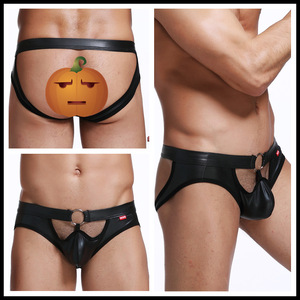 Culotte fine brillante à double sangle, sexy, ajustée, écologique, <span class=keywords><strong>pour</strong></span> clubbing, sous-vêtement <span class=keywords><strong>pour</strong></span> soirée, string en cuir PU <span class=keywords><strong>pour</strong></span> <span class=keywords><strong>homme</strong></span> - Product Image 2