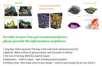 Kemasan Pouch Stand Up Matte Custom Printing, Resealable, Aluminium Foil, Zip Lock, Doypack, Mylar, untuk Penyimpanan Makanan