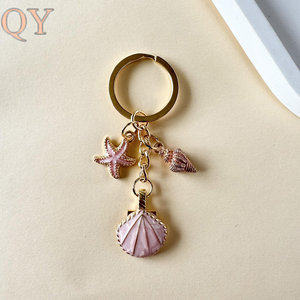 QY Ocean Shell Starfish Metal Keychain Coastal <b>Bag</b> Charm Purse Pendant Fashion <b>Key</b> <b>Ring</b> Gift for Women Wholesale Accessories - Product Image 3