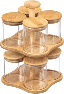 <span class=keywords><strong>Portaspezie</strong></span> in bambù verticale <span class=keywords><strong>rotante</strong></span> a 2 livelli a 360 ° e organizzatore dispensa con 8 vasetti di condimento in vetro - Product Image 6