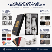 Boîte d'emballage pour ensemble de saké avec couvercle et base en carton noir mat, logo en feuille d'or métallique, OEM ODM, couvercle détachable