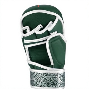 Green PU Boxing Headgear With <b>White</b> <b>Lace</b>-Up Closure And Silver Patterned Wrist Strap For Adults Martial Arts Training - Product Image 1