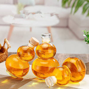 <span class=keywords><strong>Gourde</strong></span> en forme de 250ml 375ml 500ml Esprit Bouteille en verre Rhum Whisky Liqueur Gin Vin Esprit Vodka Bouteille en verre Conteneur avec liège - Product Image 3