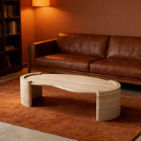 Table à café et à dîner en travertin poli sur mesure, style moderne romain, pour extérieur, villa, imperméable, écologique, décoration pour la maison et l'hôtel