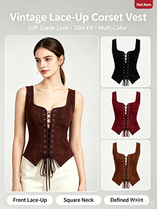 Haut corset sans manches pour femme en faux daim, avec laçage frontal, gilet amincissant, bustier gothique rétro pour le quotidien et les fêtes d'Halloween - Product Image 1
