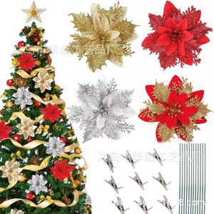 Adornos Navideños de Flores Artificiales, Decoraciones para Árboles de Navidad en Dorado, Plateado y Rojo, Tela No Tejida - Product Image 1