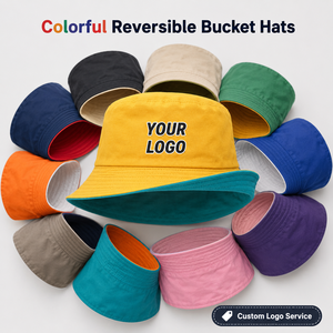Custom Logo Reversible Bucket <b>Hat</b> <b>Summer</b> Cotton Solid Color Double Sided Unisex Beach Sunshade Casual Fisherman <b>Hats</b> - Product Image 1