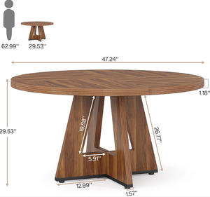 Oe Home 47-Inch Modern Round Dining <b>Table</b> with Marble Top Wood Legs Eco-Friendly & Durable 6-Seater for Living Room Furniture - Product Image 6