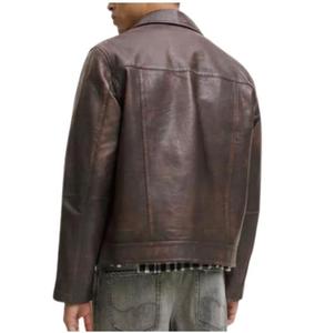 Chaqueta de Cuero para Motociclista, Hecha a Mano, de Cuero Vacuno Antiguo, Estilo Vintage, Delgada, Impermeable en la Parte Delantera, para Hombre - Product Image 2