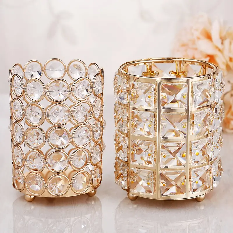 European Style Gold Crystal Pencil Pen Brush Holder Cosmetic Makeup Eyebrow Eyeliner Container