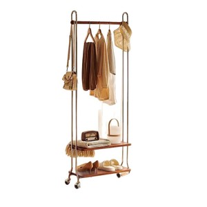 Clothes Rack Standing Stainless Steel Solid Wood With <b>Shelf</b> For Bedroom Clothing <b>Organizer</b> Movable Rectangle Detachable - Product Image 5