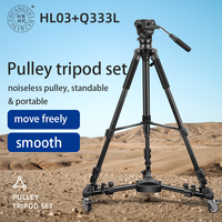 HL03 Trépied à Poulie Q333L en Alliage d'Aluminium, Support Universel avec Base à Roues pour Prise de Vues et Vidéos Fluides avec Caméra