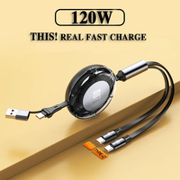 Câble de charge rapide 120W rétractable 1,2 m USB A/C avec support de téléphone intégré et port Type C, gaine TPE pour cuivre pur