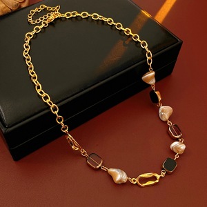 Collier ras du cou pour femme en agate et <span class=keywords><strong>perles</strong></span>, plaqué or, style vintage tendance, vente en gros - Product Image 2