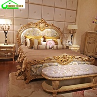 Lit Double en bois massif sculpté, confortable et de luxe, meuble de chambre à coucher, Villa et chambre principale, 1.8 mètres