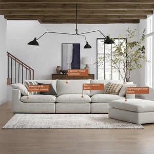 <span class=keywords><strong>Canapé</strong></span> d'angle modulable convertible carré étendu et moderne avec ottoman, 4 pièces, chaise longue réversible, en plumes, pour salon - Product Image 4
