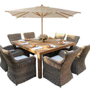 Solid Wood Teak Rattan Outdoor Garden Furniture Set Modern Design Dining Chairs <b>Table</b> Water Resistant Comfortable Durable Park - Product Image 1