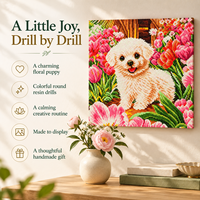 Kit de Peinture Diamant KS Craft Chien Mignon Motif Floral, avec Diamants Spéciaux, Art Diamant Animal DIY, Décoration Murale, Cadeau