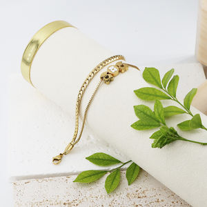 Nuevo DISEÑO DE ACERO INOXIDABLE Hip Hop Cuban Lock Key Multi Layer Gold OT Buckle Little Bear Bracelet para mujer - Product Image 4