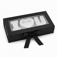 Boîte cadeau personnalisée noire « I Love U » avec compartiments pour lettres, fenêtre transparente, finition mate, vente en gros, livraison directe d'usine