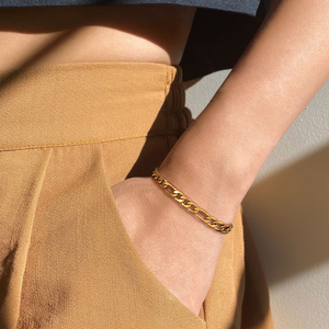 Pulsera de Cadena Figaro de Acero Inoxidable 316L con Baño de Rodio y Oro de 18K, Estilo Cubano Simple de 5mm para Mujer, Clásica y Resistente al Deslustre - Product Image 3