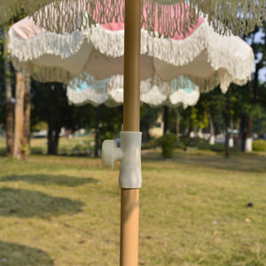 Parasol de <span class=keywords><strong>plage</strong></span> bohème premium à franges - Bloc de couleurs macaron personnalisable avec logo pour équipements hôteliers de marque - Product Image 4