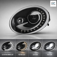 Pour VW Beetle 13-18, ensemble de phares à LED avec lentille pour feux de route et de croisement, 55W 24V, compatible OLIVER