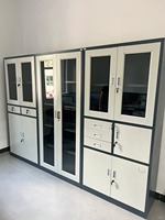 Armoire de rangement hybride robuste en acier et verre à 2 portes, classeur de bureau avec 2 tiroirs pour entrepôt commercial et supermarché