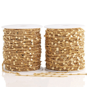 Cadena de acero inoxidable con lentejuelas y diseño de estrellas y flores para accesorios de joyería DIY, cadena unisex multifunción - Product Image 3