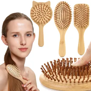 2024 hot Natural salon hairdressing tools massage hairbrush cushion bamboo hair brush comb