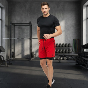 Shorts de sport mi-taille CRUISIN pour hommes, à séchage rapide, en polyester à carreaux rouges, coupe athlétique, les plus vendus, à prix de gros - Product Image 6